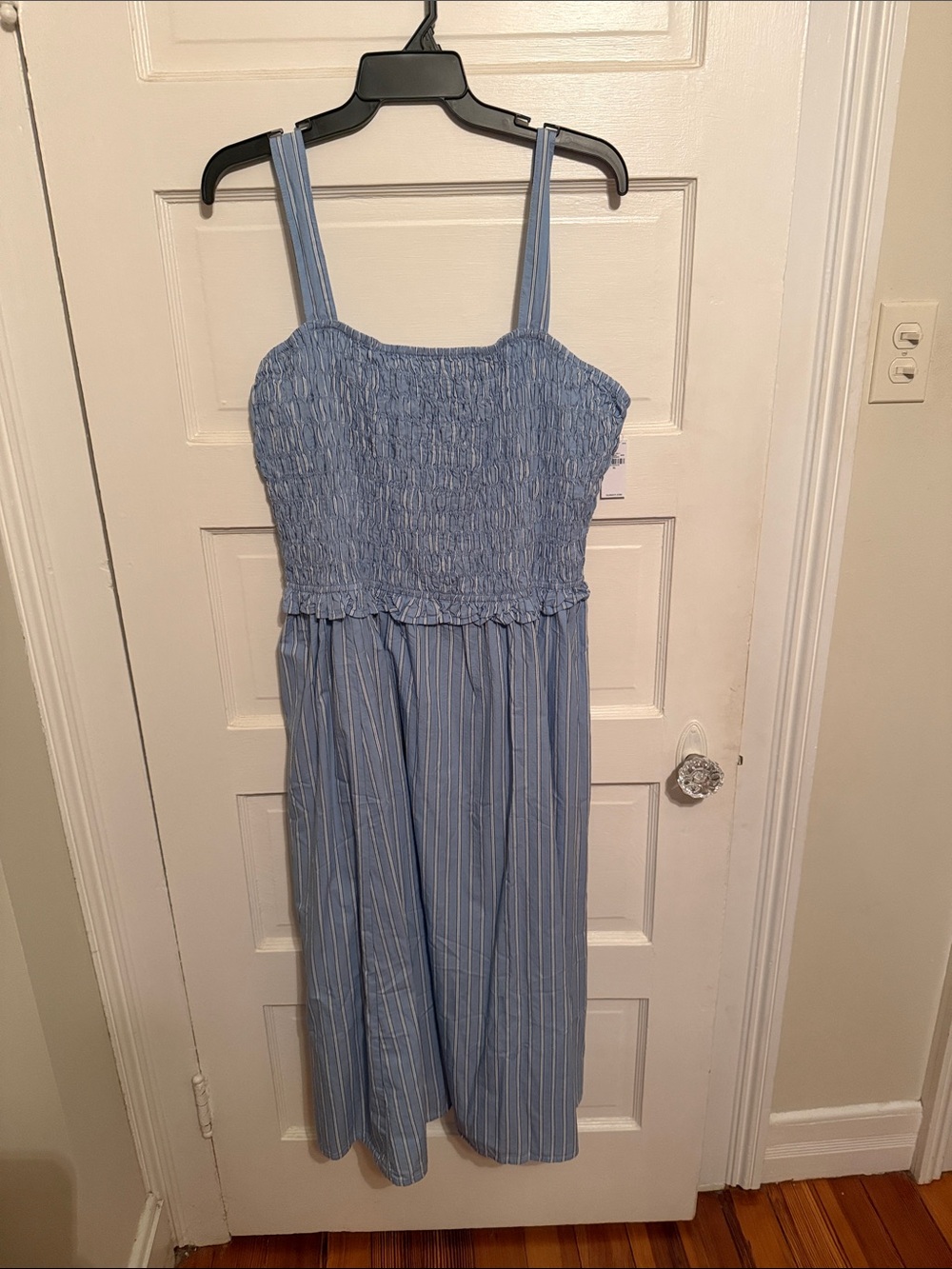 Old Navy Blue and White Striped Smocked Midi Dress